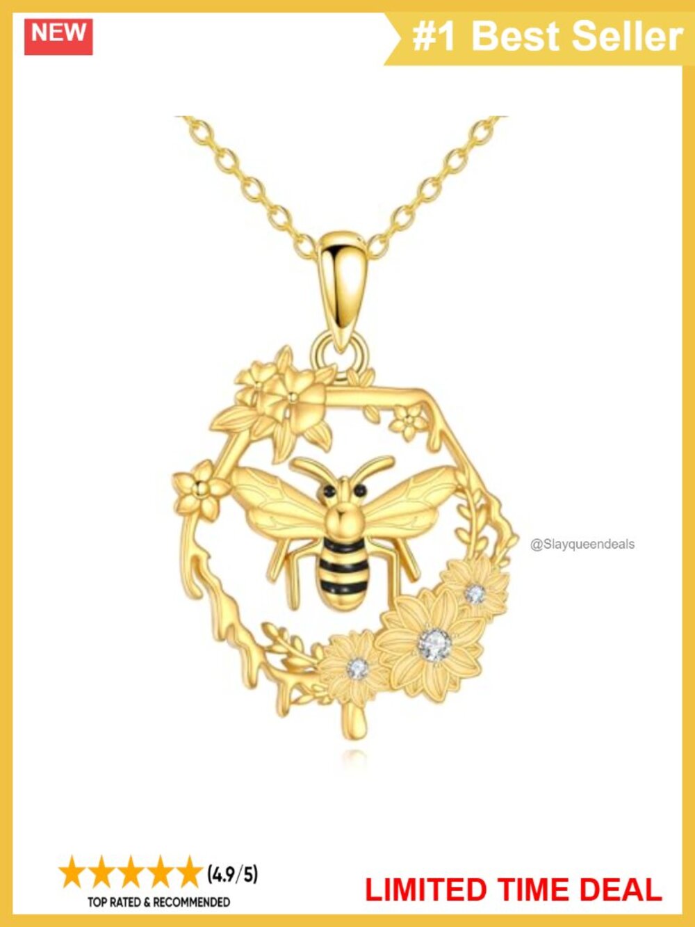 Sterling Silver Bee Pendant Necklace 18K Gold Plated Adjustable Chain